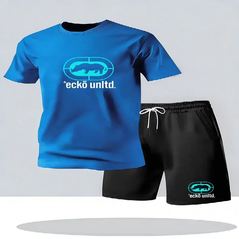 Nuovo set estivo casual da uomo composto da t-shirt e pantaloncini, completo due pezzi dalla vestibilità comoda, set sportivo traspirante a maniche corte da uomo, completo due pezzi