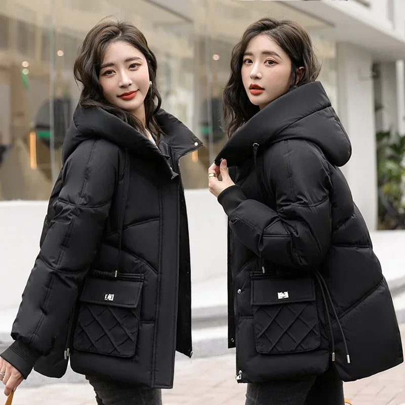 Korean Loose Cotton Jacket Casual Hooded Basic Coat Women Outwear Women Winter Parkas Coat 2025 Winter Warm Thicken Cotton Coat