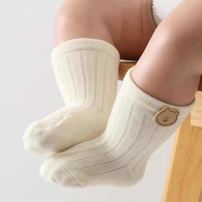 Calzini per neonati con orsetto, caldi per le gambe, autunnali, lunghi, in cotone morbido, tinta unita, primi passi, calzatura per neonati.