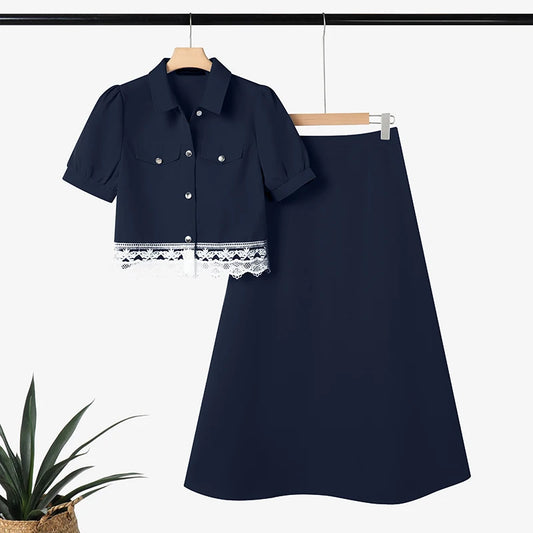 ZANZEA Elegant Lace Dress Sets Women Short Sleeve Shirts and Long Skirts Casual 2 Piece Outfits Korean Loose Streetwear 2PCS