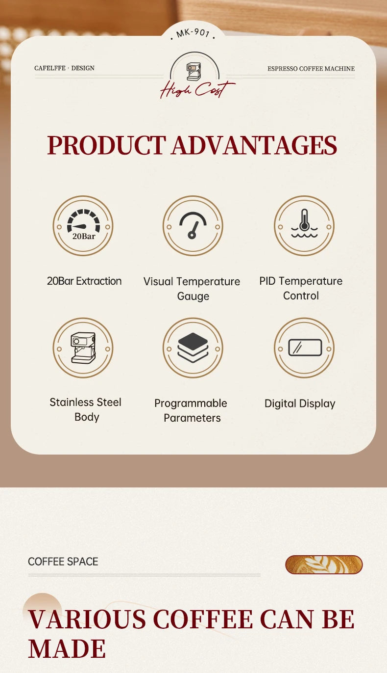 Macchina per caffè espresso Cafelffe 20 bar, macchina per cappuccino con montalatte e lancia vapore, macchina per caffè, regalo Cafetera semi-automatica