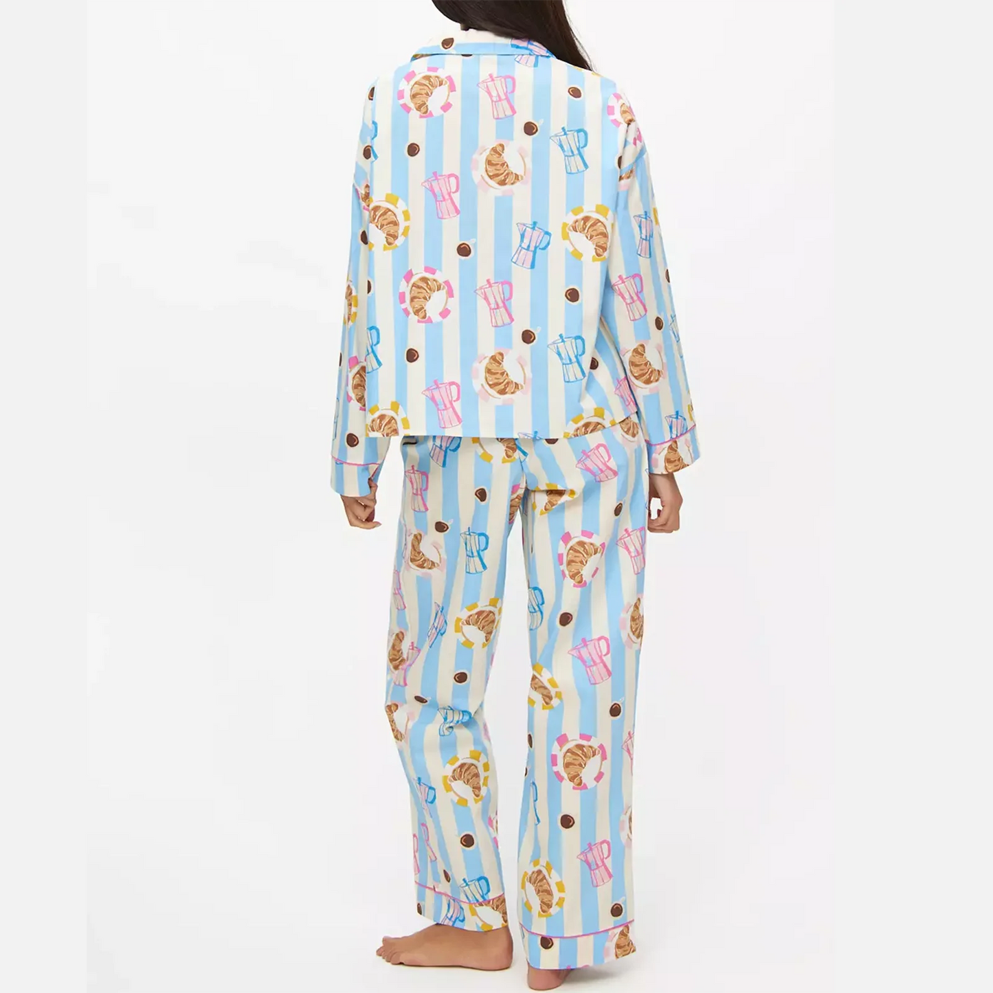 Set da notte da donna Hirigin in 2 pezzi con motivo stampato, manica lunga, pantaloni larghi e camicia da notte per l'autunno e l'inverno