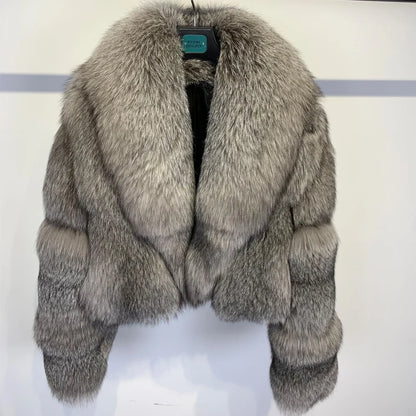 # Golden Fox Fur Jacket Lady Real Fox Fur Coat Short Female Long Sleeve Natural Fur Cloth with Collar