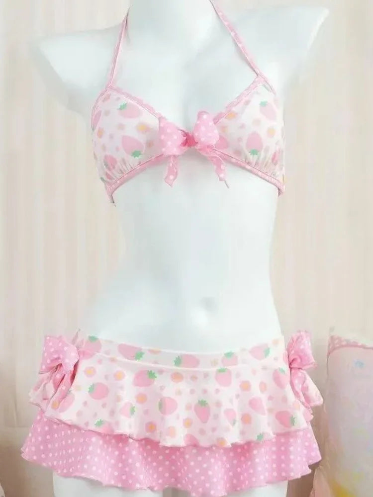 2026 New High Waist Fairy Sweet 4-Piece Women's Split Bikini Set Print Long Sleeve Swimwear Trendy Beach Vacation Fairy Swimsuit