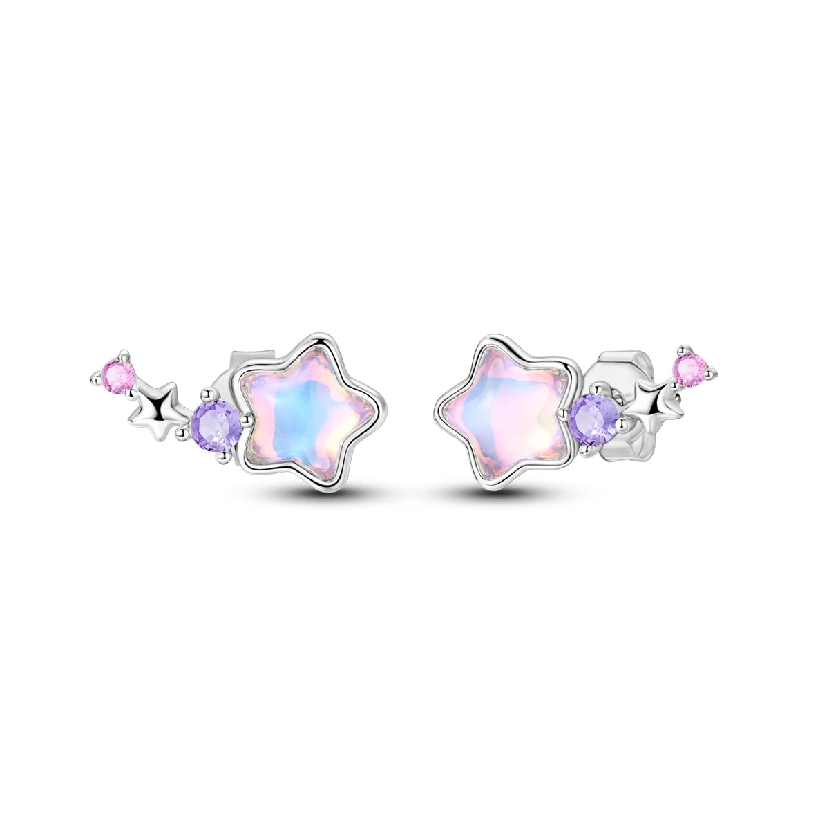 Orecchini a cerchio originali in argento 925 con stella, luna, trifoglio e farfalla con zirconi, perfetti per la creazione di gioielli e come regali di nozze per donne e ragazze.