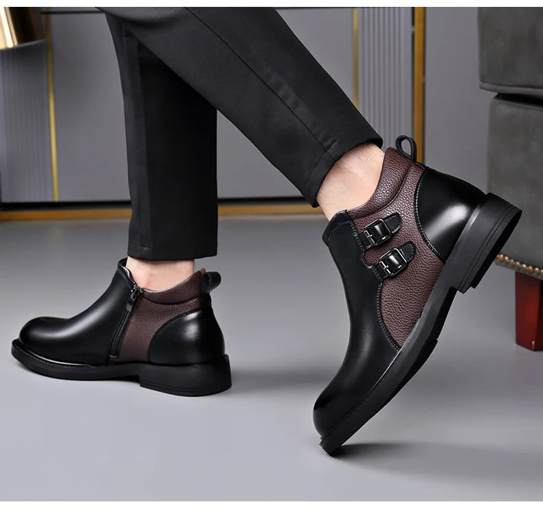 Nuovi stivaletti da uomo in pelle di vacchetta, modello autunno/inverno, alla moda, casual, con fibbia, eleganti, stivali Chelsea britannici da uomo.