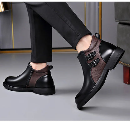 Nuovi stivaletti da uomo in pelle di vacchetta, modello autunno/inverno, alla moda, casual, con fibbia, eleganti, stivali Chelsea britannici da uomo.