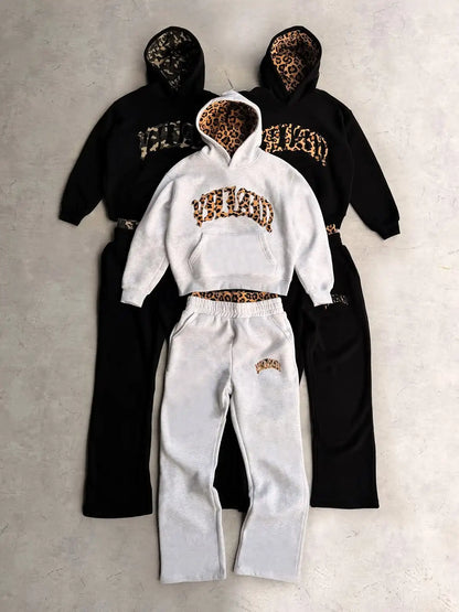 2025 New Tracksuit Men Clothing Y2K Vintage Embroidered Leopard Print Street Casual Hoodie Trendy Double Waist Unisex Sweatpants