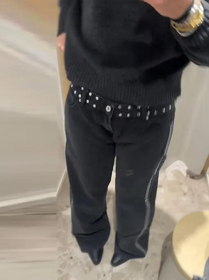 Star Women's Denim Wide-leg Pants Loose High-waist Buttons Glistening Long Trousers 2026 New Ladies Early Spring Solid Pant