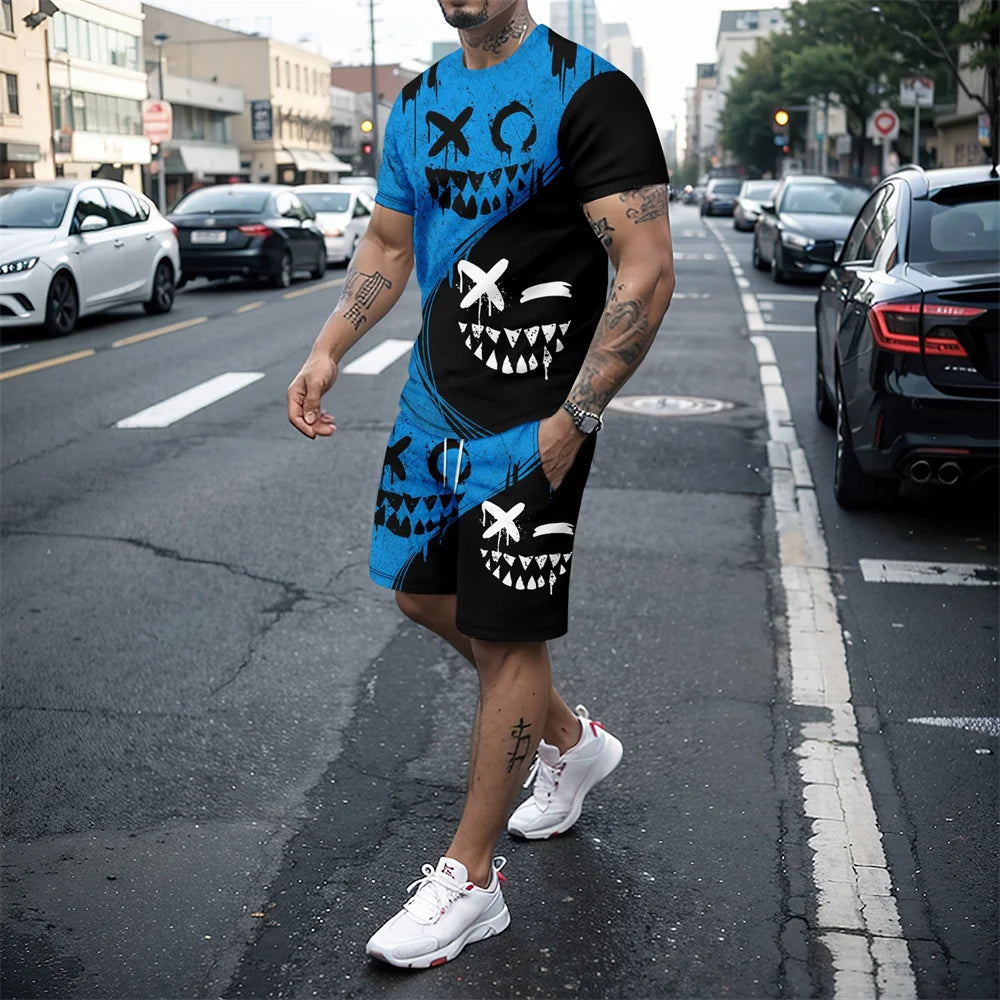 Completo da uomo 2024 nuovo stile hip hop con stampa 3D, vestibilità oversize, maniche corte, pantaloncini, abbigliamento sportivo estivo casual da uomo.
