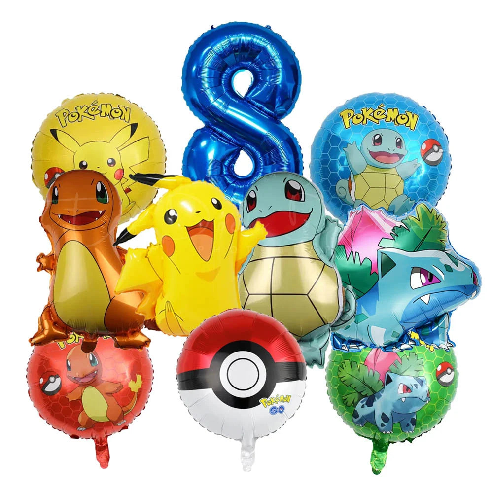 10 palloncini a tema cartoni animati per feste, tra cui Pikachu, il piccolo drago di fuoco, Jenny e la tartaruga, decorazioni per feste di compleanno per bambini e regali.