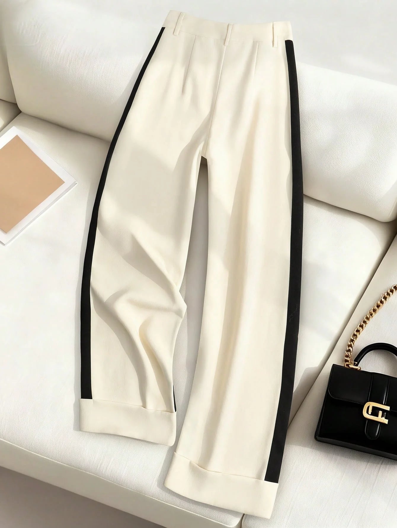 Ladies' spring and autumn slimming, color-blocking and patchwork casual and versatile long pants