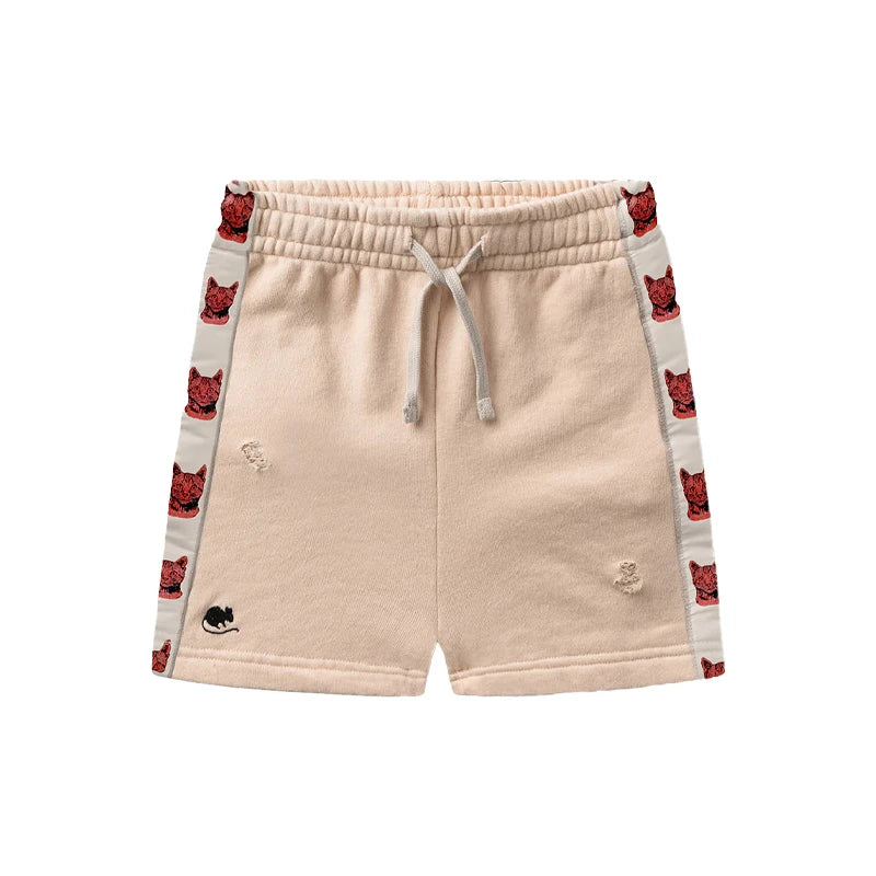 Completo estivo per bambini 2025, composto da maglietta a girocollo stampata e pantaloncini ricamati. Abbigliamento di tendenza per bambini.