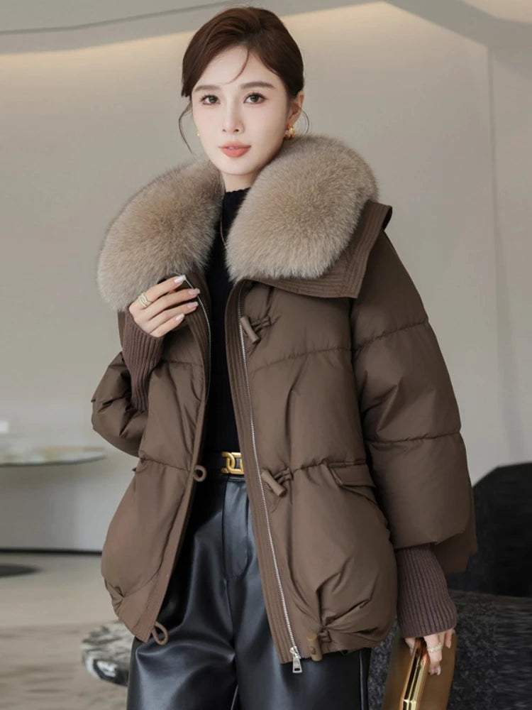 2025 Women Parkas Down Cotton Short Padded Jacket Fur Collar Autumn Winter Thick Coats Female Black Casual Outerwear Clothes