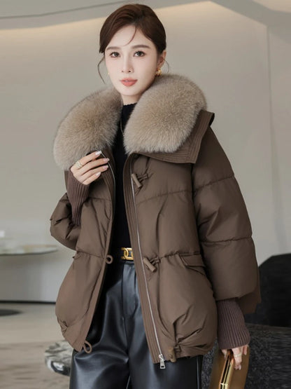 2025 Women Parkas Down Cotton Short Padded Jacket Fur Collar Autumn Winter Thick Coats Female Black Casual Outerwear Clothes