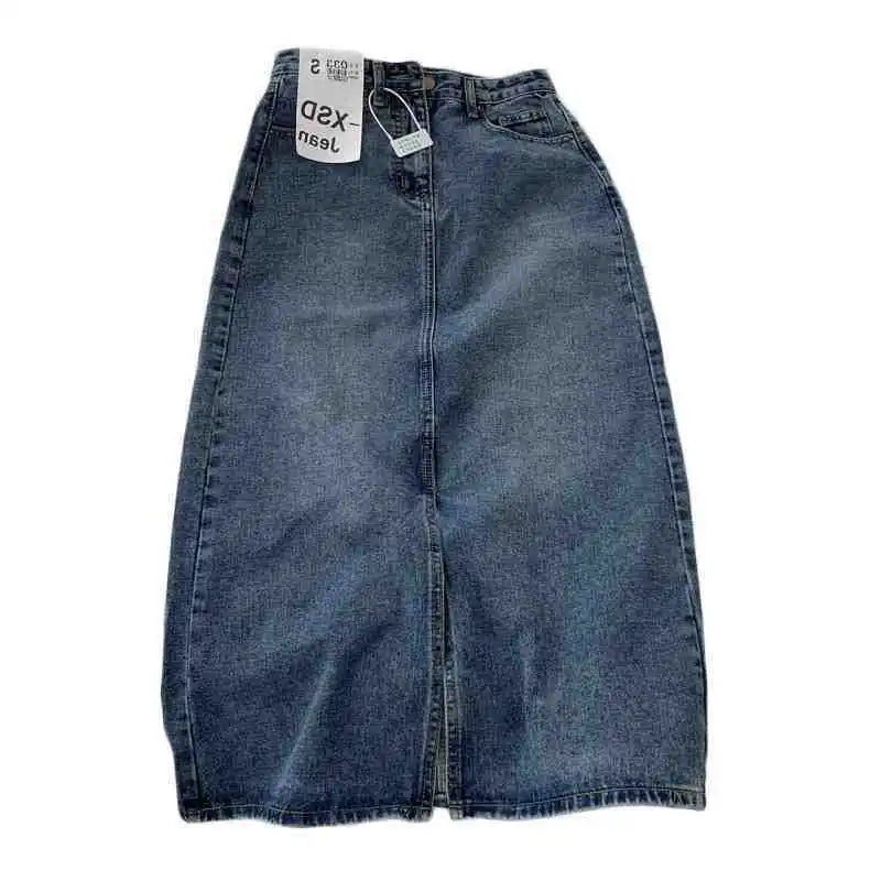 Retro High Waist Midi A- Line Mini Skirt Women's Denim Skirt Spring Fresh Sweet School Style No Stretch Crossbody Skirt