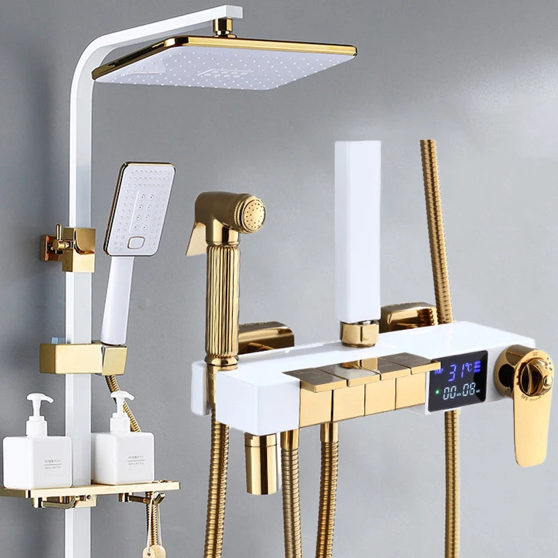 Piano Digital Display Thermostatic Bathroom Shower Set Hot Cold Brass Bathroom Faucets Accessories Digital Piano Shower System