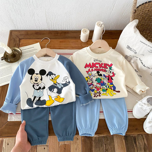 Nuovo set felpa autunno 2024 per bambini, tuta sportiva casual ampia e alla moda con maglia a maniche lunghe e pantaloni, 2 pezzi/set, abbigliamento Disney per bambini