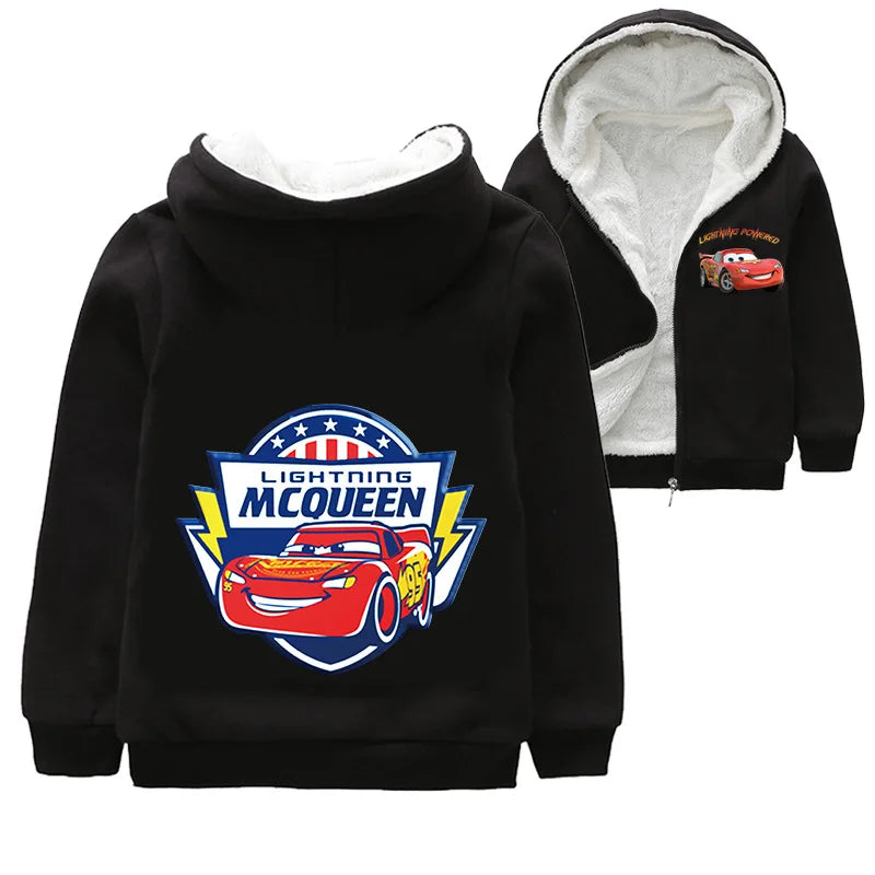 Cappotto invernale spesso per bambini con personaggi dei cartoni animati Pixar Cars, Saetta McQueen, per neonati e bambini, giacca con cerniera e maglione.