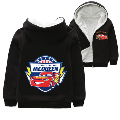 Cappotto invernale spesso per bambini con personaggi dei cartoni animati Pixar Cars, Saetta McQueen, per neonati e bambini, giacca con cerniera e maglione.
