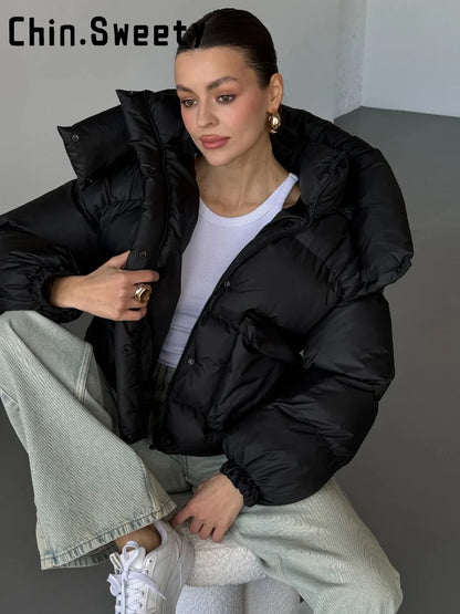 Casual Leopard Print Hooded Puffer Jacket Women Stand Collar Zipper Short Puffy Coat 2025 Winter Lady Street Warm Outerwears New