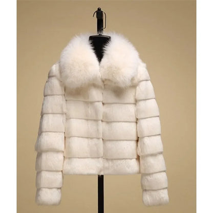 Giacca di pelliccia con collo in pelliccia di volpe naturale da donna, giacca di pelliccia di volpe a pelo intero, gilet di pelliccia di coniglio invernale, nuovo cappotto di vera pelliccia di coniglio da donna