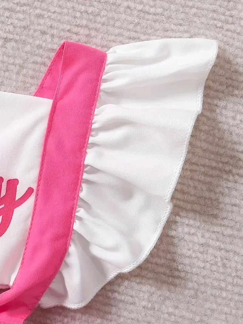 Prowow Abbigliamento per neonate Abito estivo con body senza schienale, stampa con lettere e patchwork per neonate e bambine
