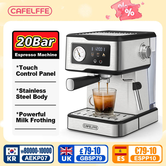 Macchina per caffè espresso Cafelffe 20 bar, macchina per cappuccino con montalatte e lancia vapore, macchina per caffè, regalo Cafetera semi-automatica