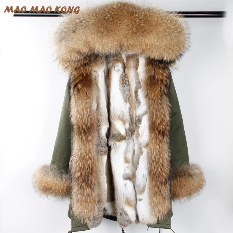 2024 new winter woman coat parkas jacket large raccoon fur collar hooded detachable rex rabbit fur lining brand style Top brand