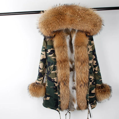 2024 new winter woman coat parkas jacket large raccoon fur collar hooded detachable rex rabbit fur lining brand style Top brand