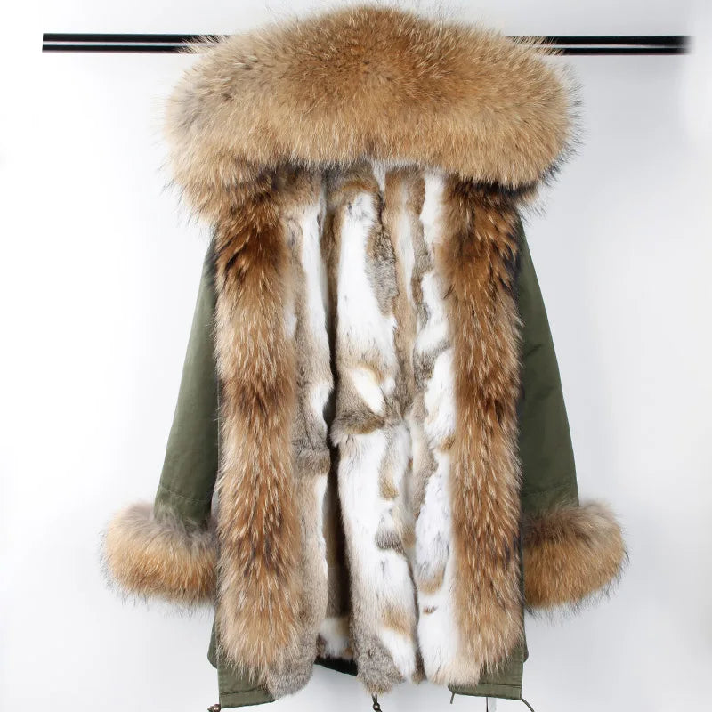2024 new winter woman coat parkas jacket large raccoon fur collar hooded detachable rex rabbit fur lining brand style Top brand