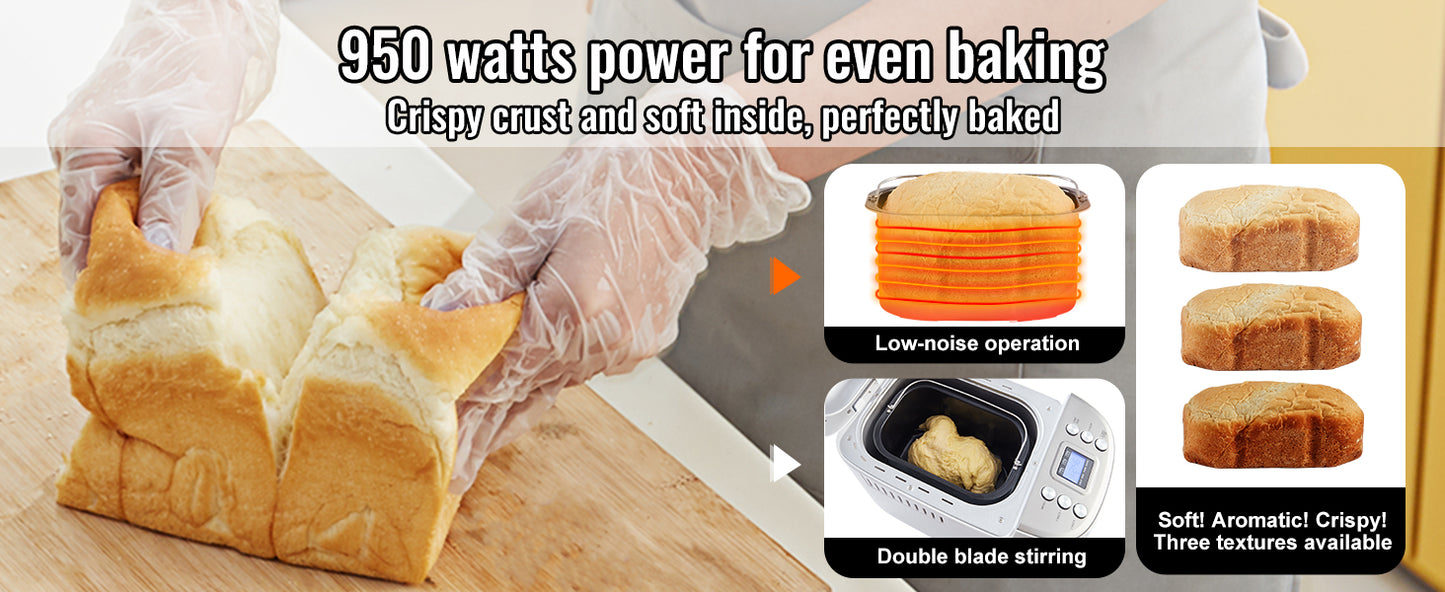 SucceBuy 2/3 LB Macchina per il pane Macchina per impastare 15 in 1 Teglia in ceramica antiaderente Macchina per il pane automatica con impostazione senza glutine