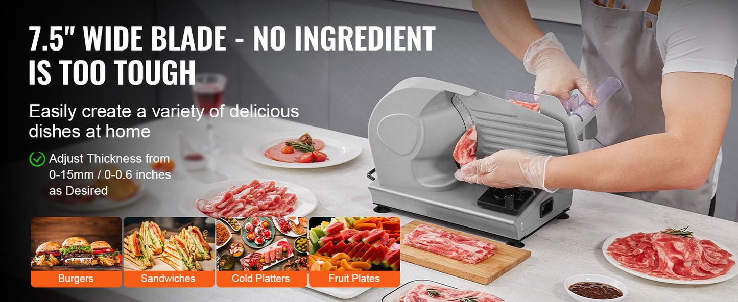 Affettatrice elettrica per carne SucceBuy, affettatrice per alimenti in acciaio inox SUS 420, lama e protezione per lama, spessore regolabile per uso domestico