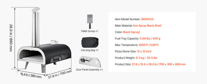 SucceBuy Forno per pizza da esterno da 12 pollici Forni per pizza a legna Stufa a pellet per pizza con termometro per campeggio esterno in cortile