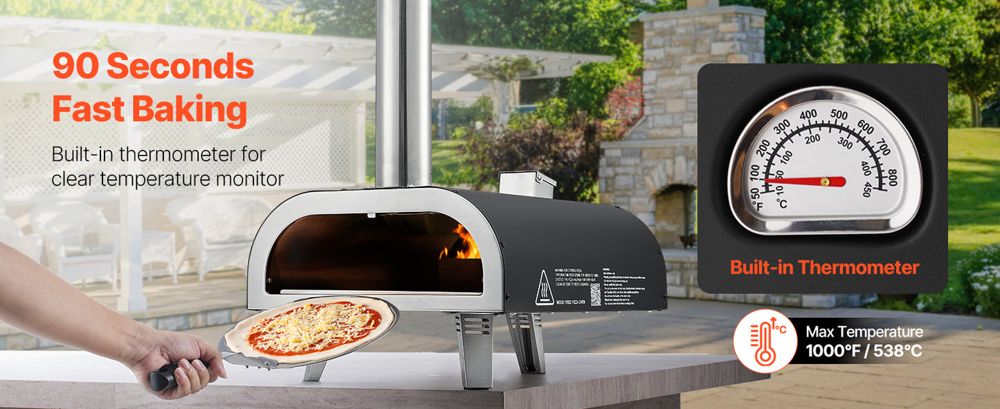 SucceBuy Forno per pizza da esterno da 12 pollici Forni per pizza a legna Stufa a pellet per pizza con termometro per campeggio esterno in cortile
