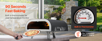SucceBuy Forno per pizza da esterno da 12 pollici Forni per pizza a legna Stufa a pellet per pizza con termometro per campeggio esterno in cortile