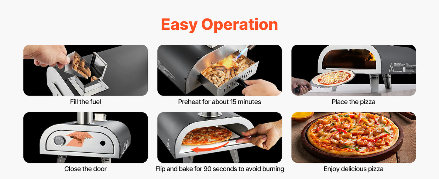 SucceBuy Forno per pizza da esterno da 12 pollici Forni per pizza a legna Stufa a pellet per pizza con termometro per campeggio esterno in cortile